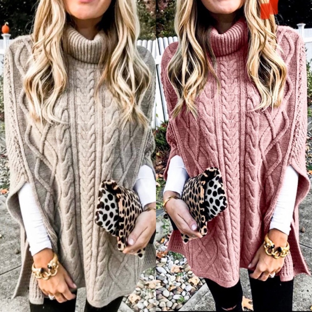 Turtleneck Knitted Poncho